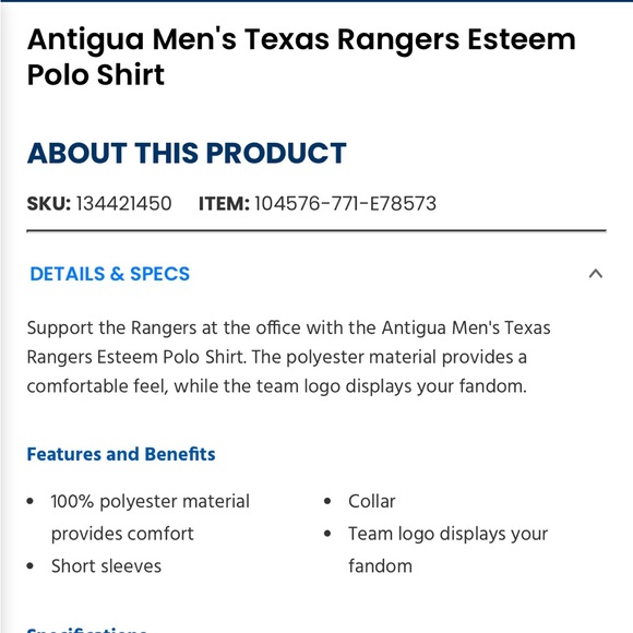 NWT!!  Antigua men’s Texas Rangers polo shirt, size small - Picture 2 of 12